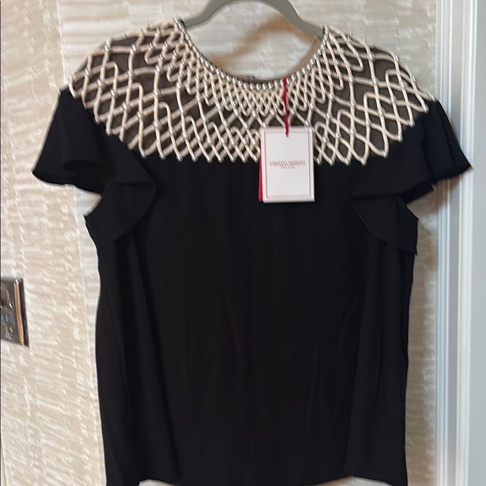 Carolina Herrera Embroidered Yoke Short Sleeve Top Brand New With Tags Carolina Herrera Embroidered Yoke Short Sleeve Top Brand New With Tags